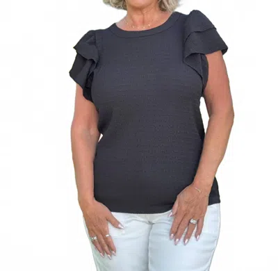 Southern Grace Fluttering Ruffle Sleeves Top In Black