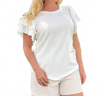 Southern Grace Fluttering Ruffle Sleeves Top In White