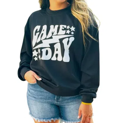 Southern Grace Game Day Athletic Crewneck Sweatshirt In Black