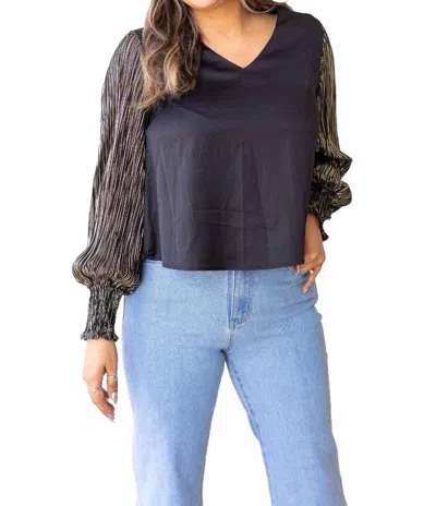 Southern Grace Glamour Gaze Top With Shimmer Sleeves In Black