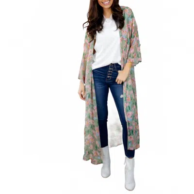 Southern Grace Goddess Duster Kimono In Green/multi