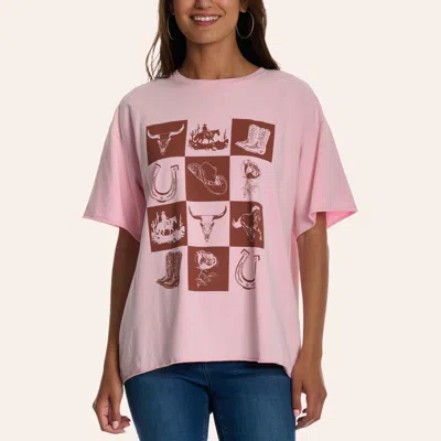 Southern Grace Grace & Emma Women's Pink Checkered Western Icon Graphic T-shirt