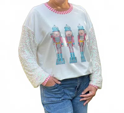 Southern Grace Holiday Sweatshirts In Glitter Nutcrackers In White