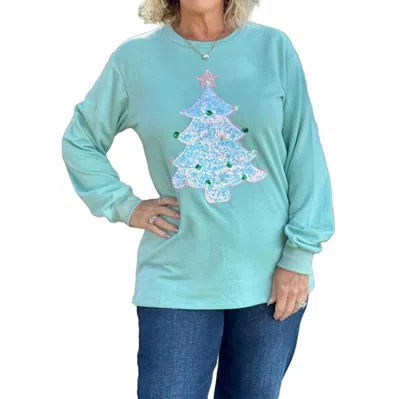 Southern Grace Holiday Sweatshirts In Sequin Tree Patch In Blue