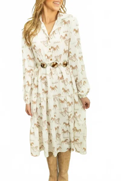 Southern Grace Horse Print Shirt Dress In Ivory In Neutral