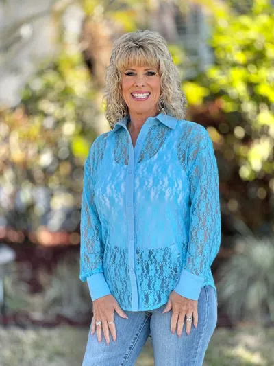Southern Grace Kathryn Lace Top In Blue