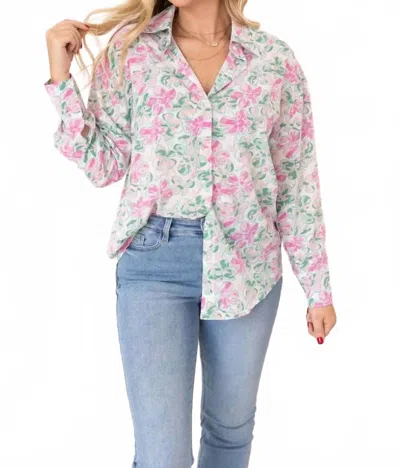 Southern Grace Kathryn Top In Pink And Green Floral In Multi