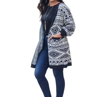 Southern Grace Let's Cozy Up Sweater Cardigan With Pockets In White/black In Blue