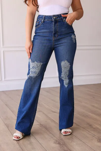 Southern Grace Mid Rise Straight Leg Denim In Medium Wash In Multi