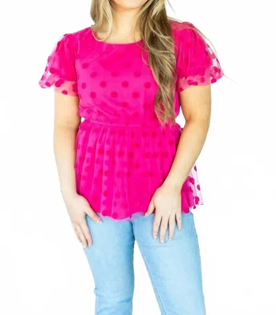 Southern Grace Polka Dot Peplum Top In Pink