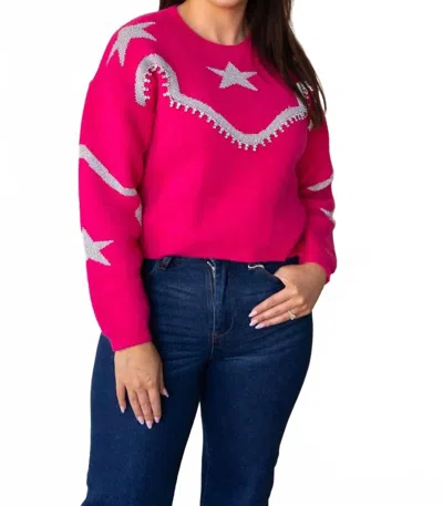 Southern Grace Rhinestone Wrangler Sweater In Hot Pink