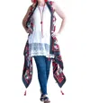 Southern Grace Rose Vest With Tassels In Black/white/red In Multi