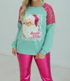 Southern Grace Santa Baby Sweatshirt In Mint In Green