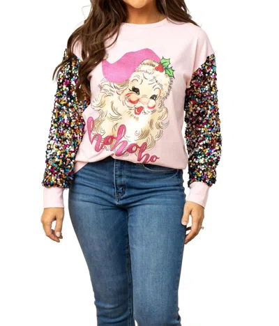 Southern Grace Sequin Santa Sweatshirt In Pink