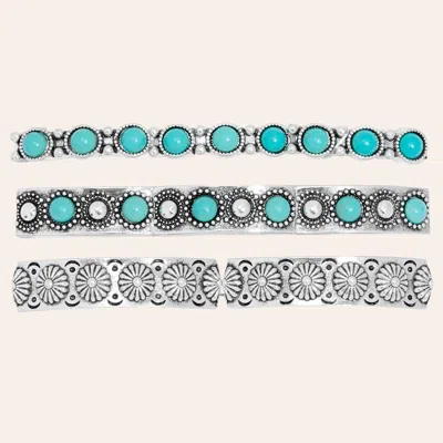 Southern Grace Silver & Turquoise Stone Stretch Three Piece Bracelet Set In Blue