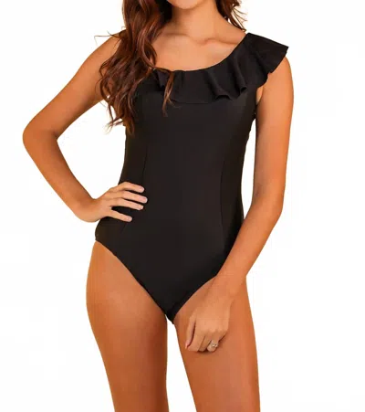Southern Grace Sophia One Shoulder One Piece With Ruffle Swimsuit In Black