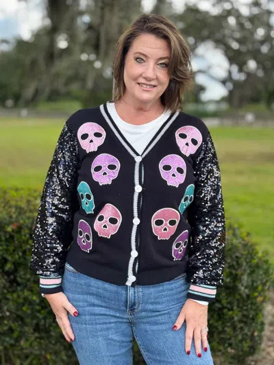 Southern Grace Spooky Sparkles Cardigan In Black In Multi