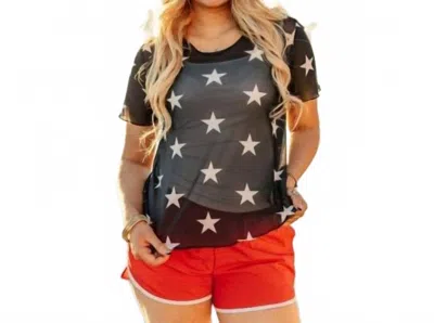 Southern Grace Star Mesh Top Sheer Stretch Tee In Navy In Blue
