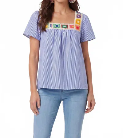 Southern Grace Striped Seersucker Short Sleeve Top In Light Blue In Multi