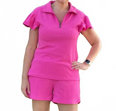 Southern Grace Sydney Quarter Zip Top In Hot Pink
