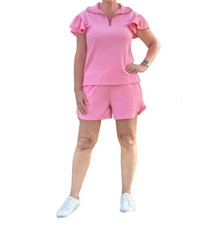 Southern Grace Sydney Quarter Zip Top In Light Pink In Blue