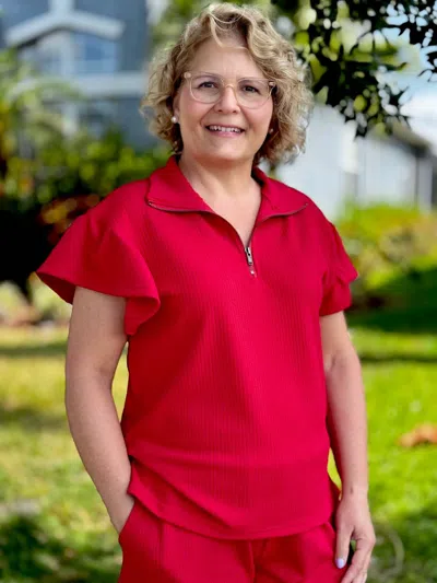 Southern Grace Sydney Quarter Zip Top In Red