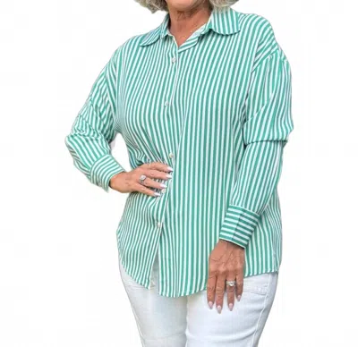 Southern Grace The Kathryn Button Up Top In Striped Green