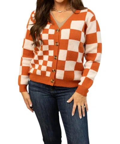 Southern Grace The Ophelia Checkered Cardigan In Orange