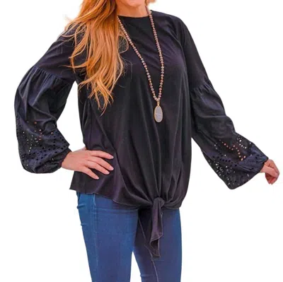 Southern Grace Treat Yourself Top With Front Tie In Black