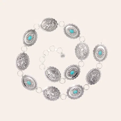 Southern Grace Turquoise Cowboy Concho Belt In Silver