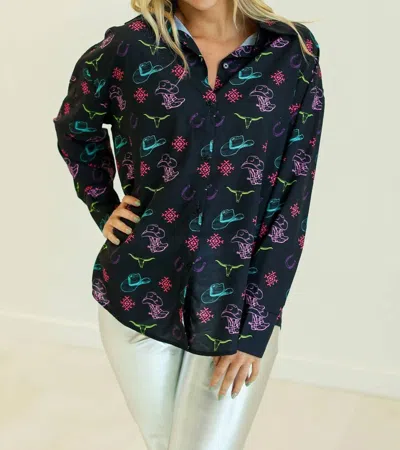 Southern Grace Western Elements Button Up Blouse In Black