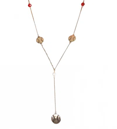 Southern Grace Women's Baseball Charm Y Necklace In Red In Gold