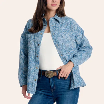 Southern Grace Women's Denim Paisley Print Long Sleeve Snap Shirt In Black
