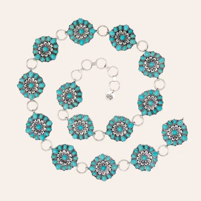 Southern Grace Women's Turquoise & Silver Floral Concho Ring Belt In Blue