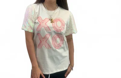 Southern Grace Xoxo Balloon T-shirt With Sequin Sleeves In White