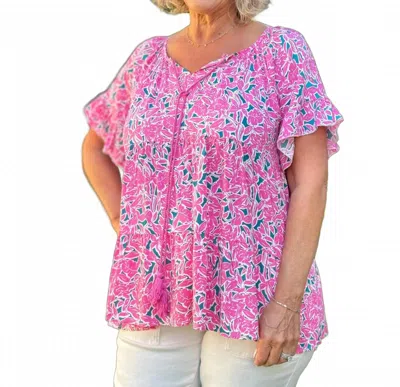 Southern Grace You're Such A Flirt Short Sleeve Top In Pink & Green