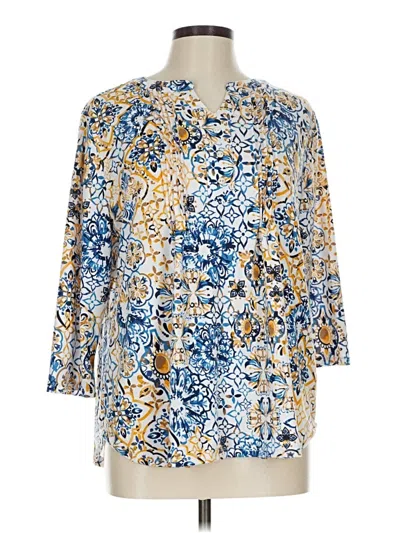 Pre-owned Southern Lady 3/4 Sleeve Blouse In Blue