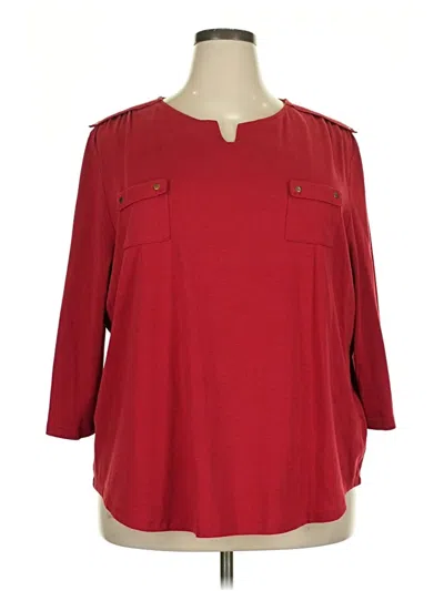 Pre-owned Southern Lady 3/4 Sleeve Top Red Keyhole Neckline Tops
