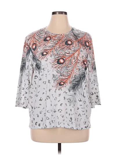 Pre-owned Southern Lady 3/4 Sleeve Top Silver Boatneck Tops