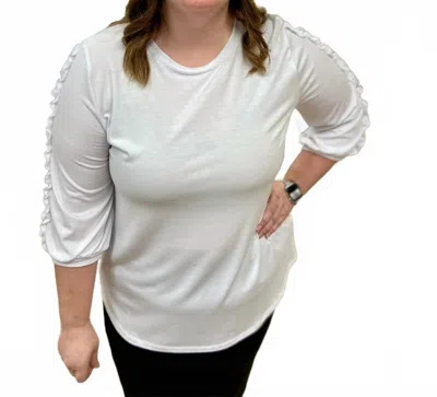 Southern Lady Ruffle Arm Round Neck Top In White