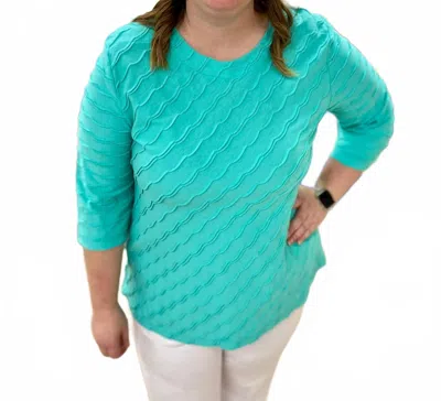 Southern Lady Textured Round Neck Top In Blue