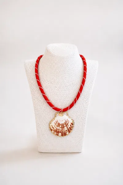 Southern Marc Paracord Necklace In Red With Seashell Pendant