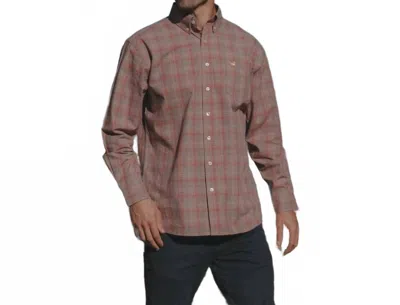 Southern Marsh Holly Ridge Washed Long Sleeve Dress Shirt In Burnt Taupe & Sage In Burgundy
