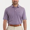 Southern Marsh Maybourne Featherlight Short Sleeve Stripe Polo In Crimson & Slate In Purple
