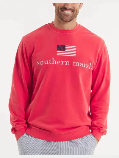 Southern Marsh Unisex American Flag Seawash Sweatshirt In Washed Red In Pink
