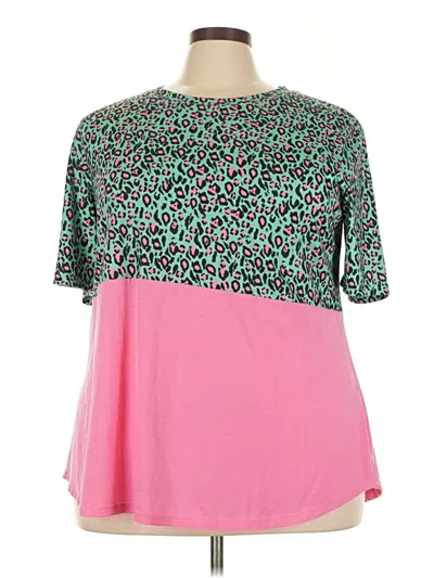 Pre-owned Southern Stitch Short Sleeve Top Pink Mock Neckline Tops