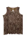 Southern Stitch Women's Leopard Fringe Tank Top In Brown In Brown