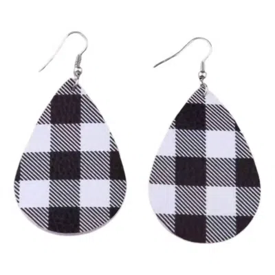 Southern Swank Women's Genuine Leather Teardrop Earrings In Black & White Plaid In Multi