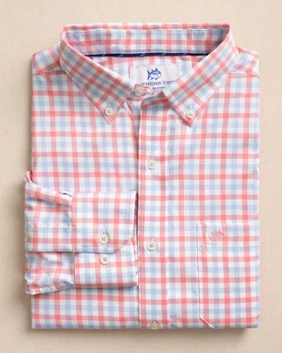 Southern Tide Albemarle Gingham Brrr°® Intercoastal Sport Shirt In Sunkist Coral