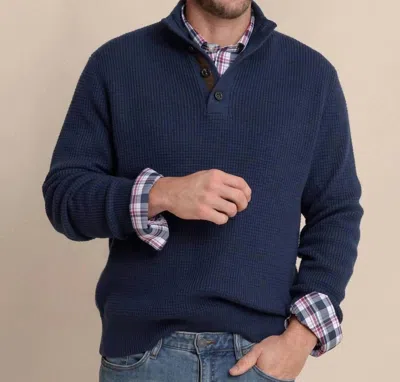 Southern Tide Bass Creek Quarter Button Sweater In Dress Blue